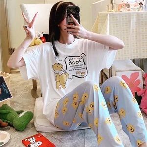 Printed cartoon milk silk pajama set